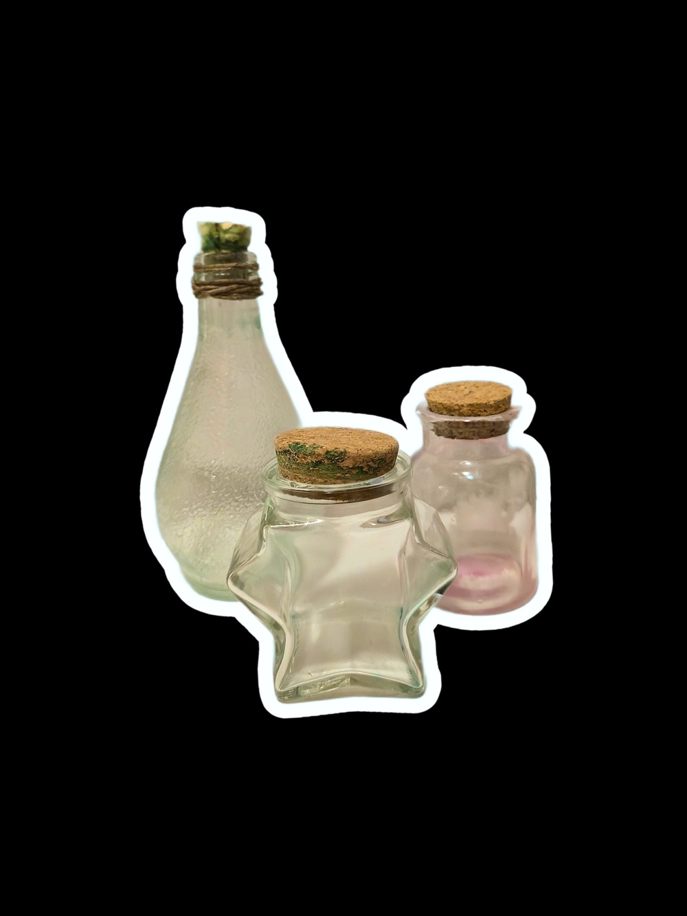 Set of 3 Used Glass Potion Corked Jars